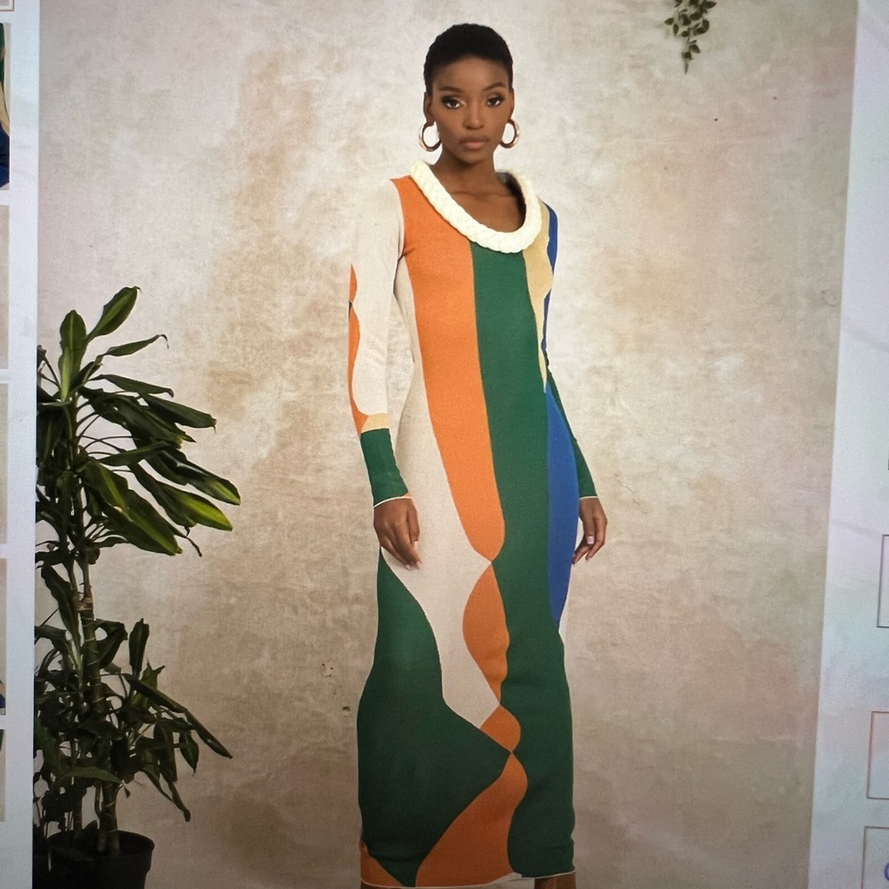 Elegant Multicolor Long Sleeve Dress